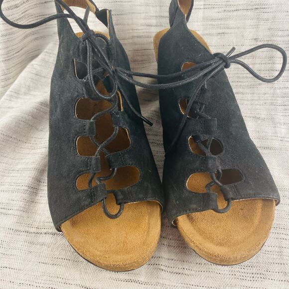 Sofft Maize Suede Black Cork Wedge Lace Up Sandals Size 9 - Picture 6 of 7